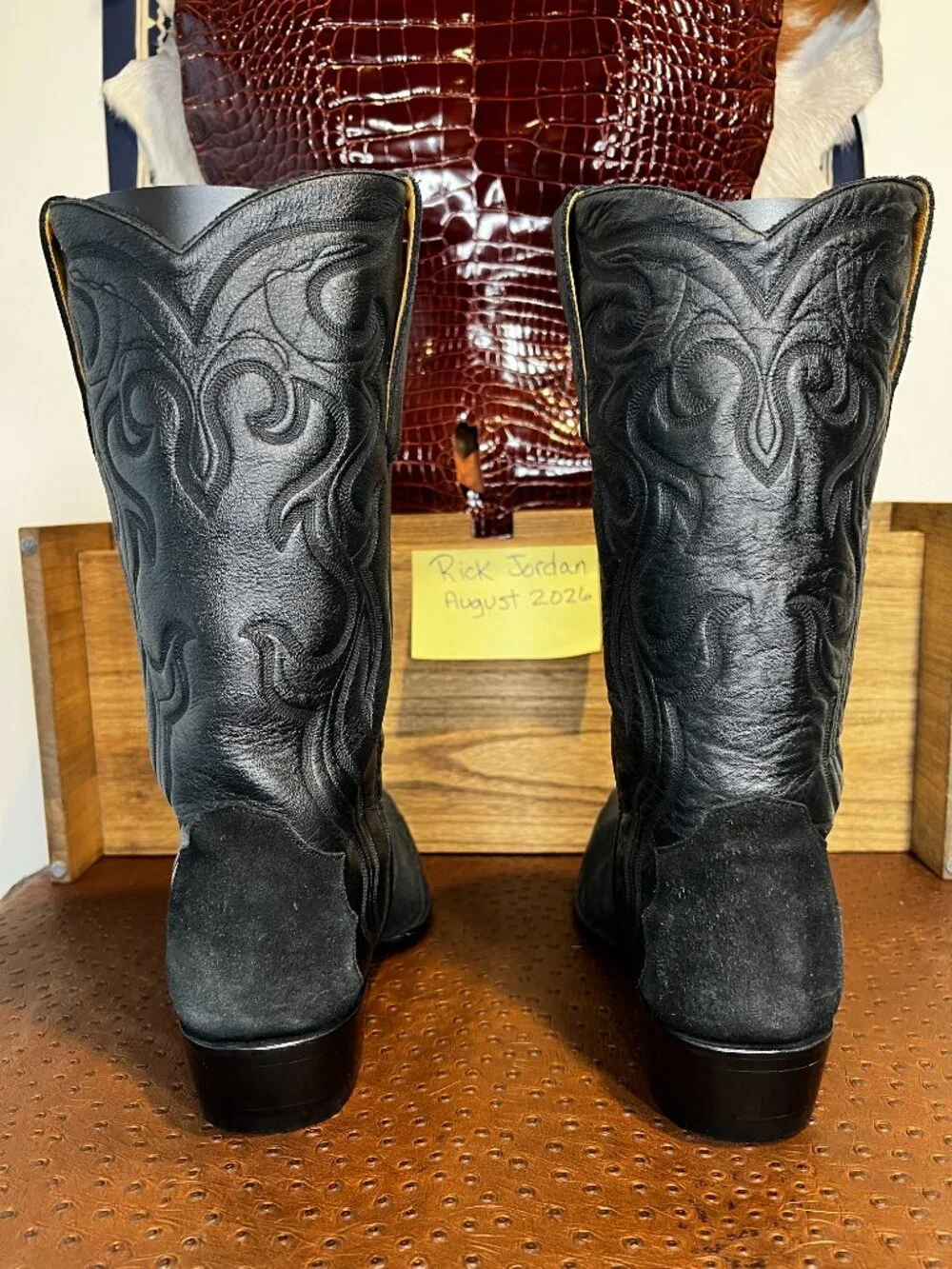 Liberty Boot Co. Black Calfskin Suede Triad Cowboy Boots in Men's Size 11.5D